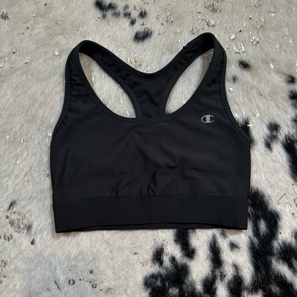 CHAMPION Youth Girl’s Charcoal Gray Medium Support Black Sports Bra Size Small